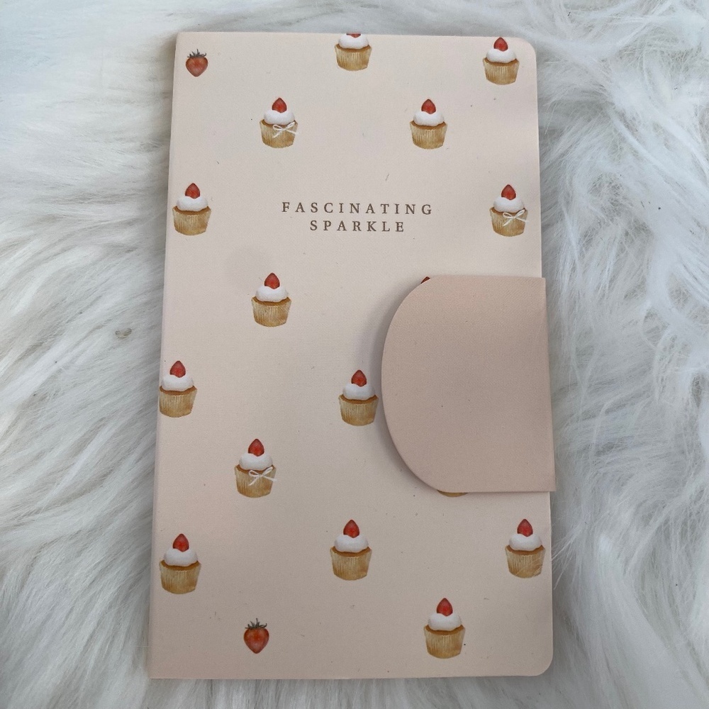 Cute Book Type Memo Pad with Magnetic Snap. Strawberry Cupcake. Peach Multi.